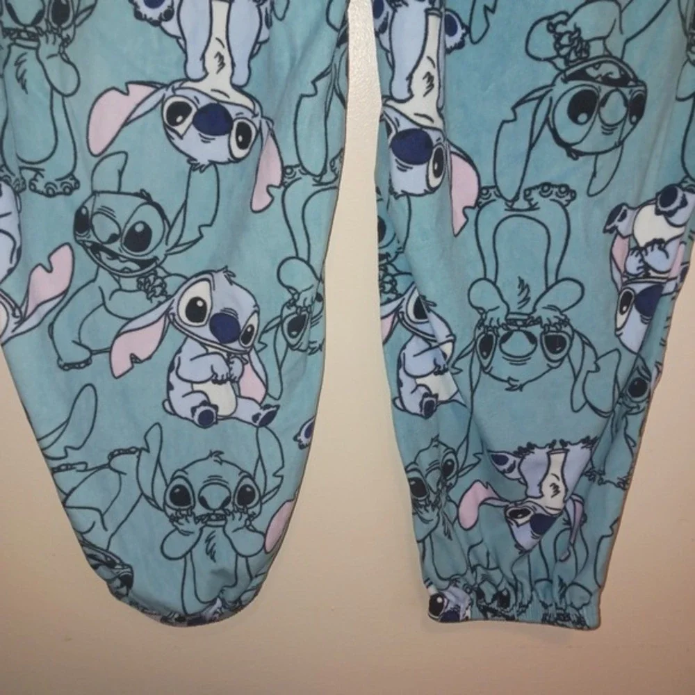 Disney Soft Cozy Lilo & Stitch Blue Fleece Pajama Pants Small Jogger PJs Bottoms - Picture 3 of 6